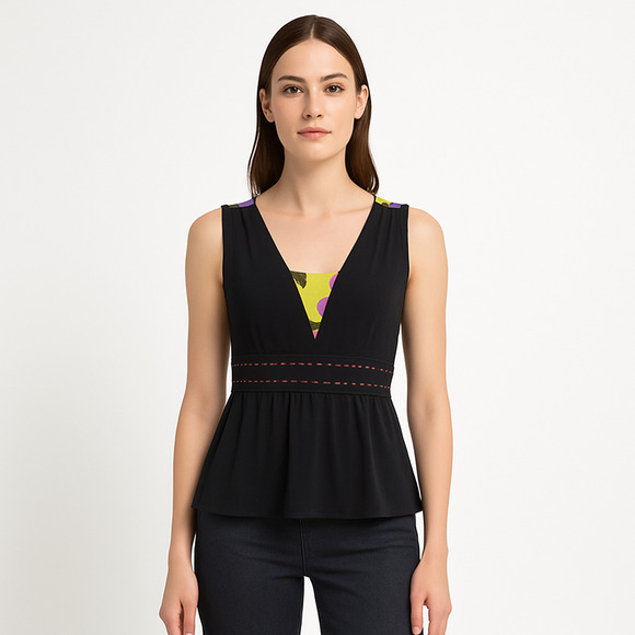 Plenty by Tracy Reese Black with Floral Print Peplum Top - Size Small - Picture 1 of 10